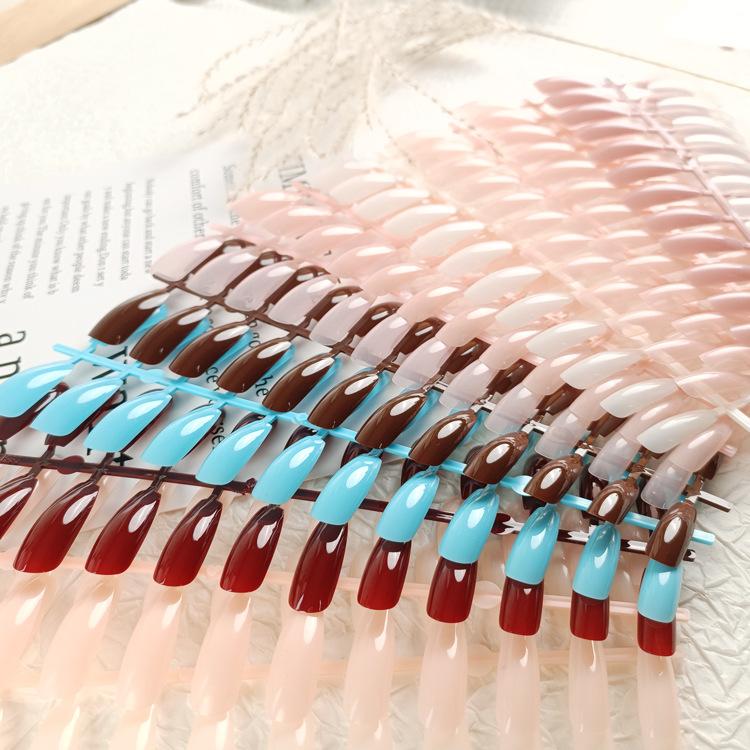 Extra-long trapezoidal fake nail patches, uncoated UV nail tips, 24-piece set of solid color press-on nails, Red Press on Nails Glossy Almond Shape Fake Nails Valentines Day Nails for Women