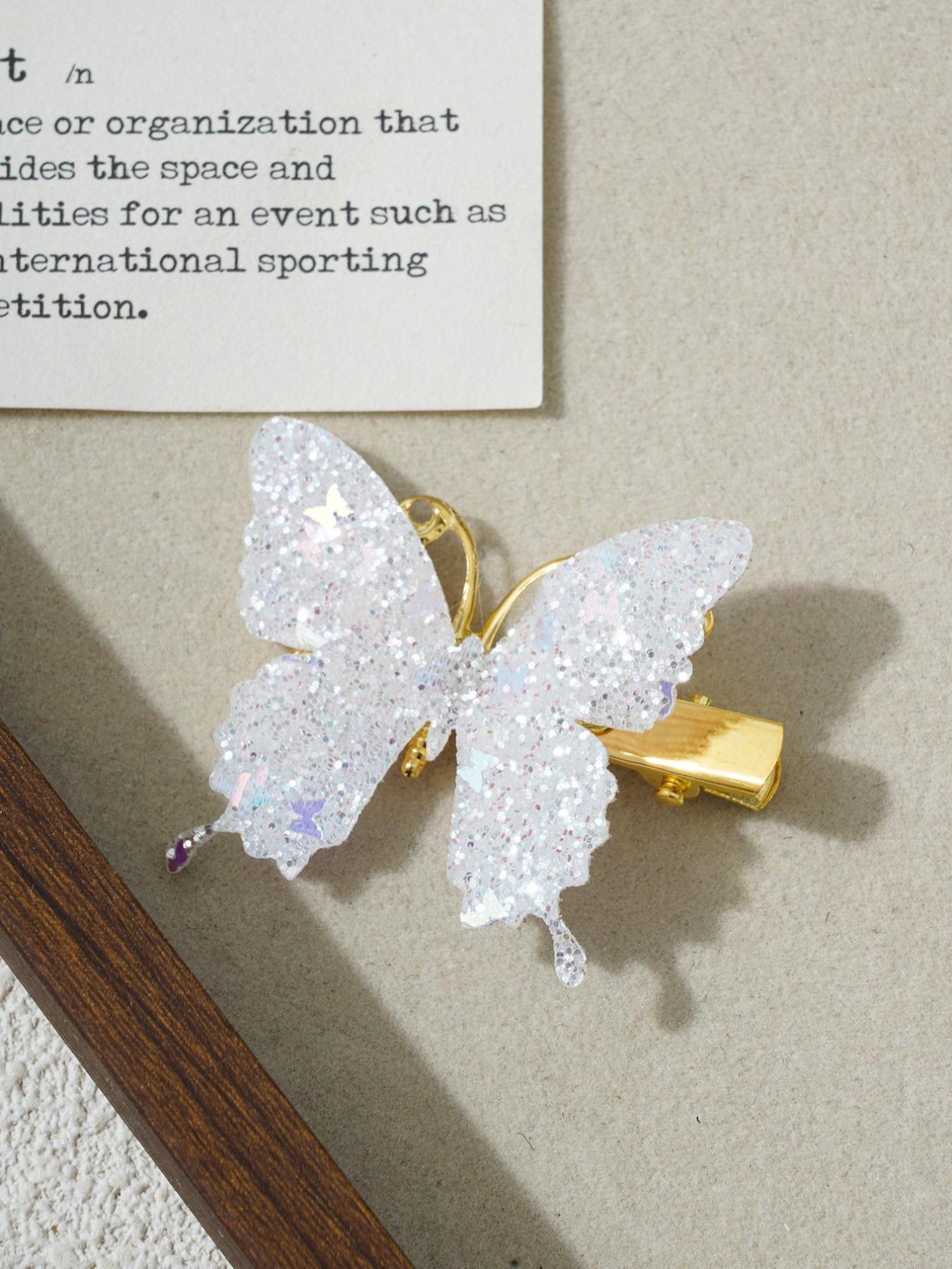 8pcs Mixed Color Glitter Butterfly Hair Clips, Cute Elegant Side Bang Clip, Suitable for Women Outing, Dating, Festival Wear