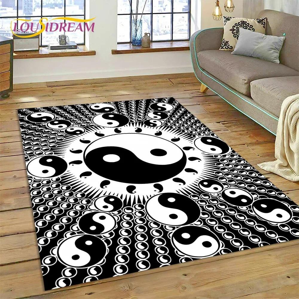 Yin Yang Bagua Flannel Area Rug - Traditional Chinese Taoism Symbol Print Soft Mat for Living Room, Non-Slip Feng Shui Home Decor #YinYangRug #BaguaMat #FengShuiHomeDecor #TaoismSymbolCarpet #NonSlipFlannelRug