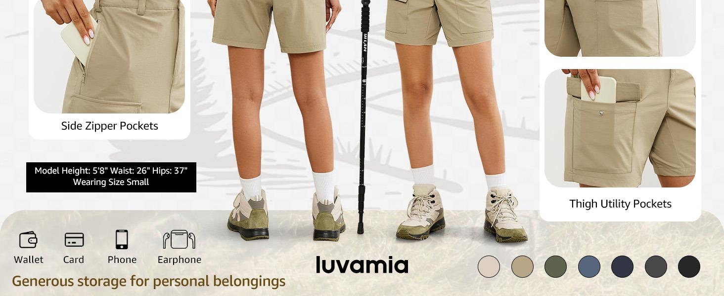 luvamia Hiking Shorts for Women Cargo Lightweight Water Resistant Elastic Waist Golf Casual Summer 7 Inch Inseam Shorts