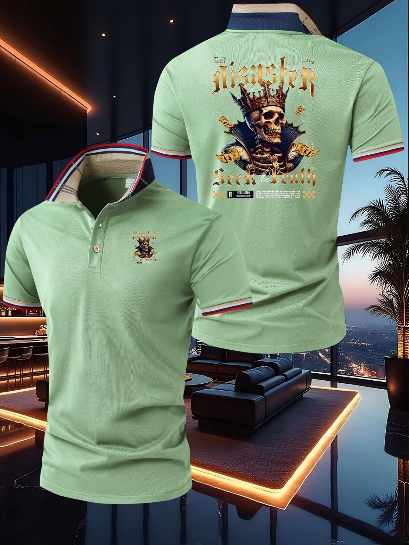 Summer New Trendy Luxury Dominican Print Polo Shirt, Men's Short Sleeve Fashion High-End T-Shirt, Business Slim Fit, Breathable Knit Fabric