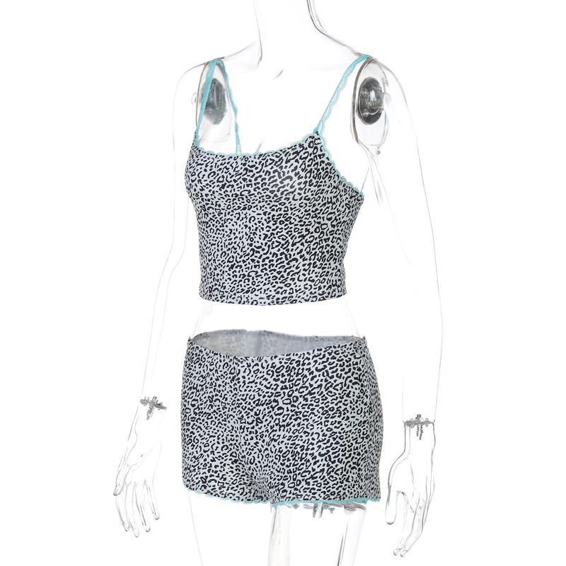 Sexy Casual Leopard Print Cami Top & Mid Waist Shorts Two Piece Set Contrast Lace Straps Trim for Women Summer Beach Vacation Outfits Party Dating Y2K Bodycon Suits