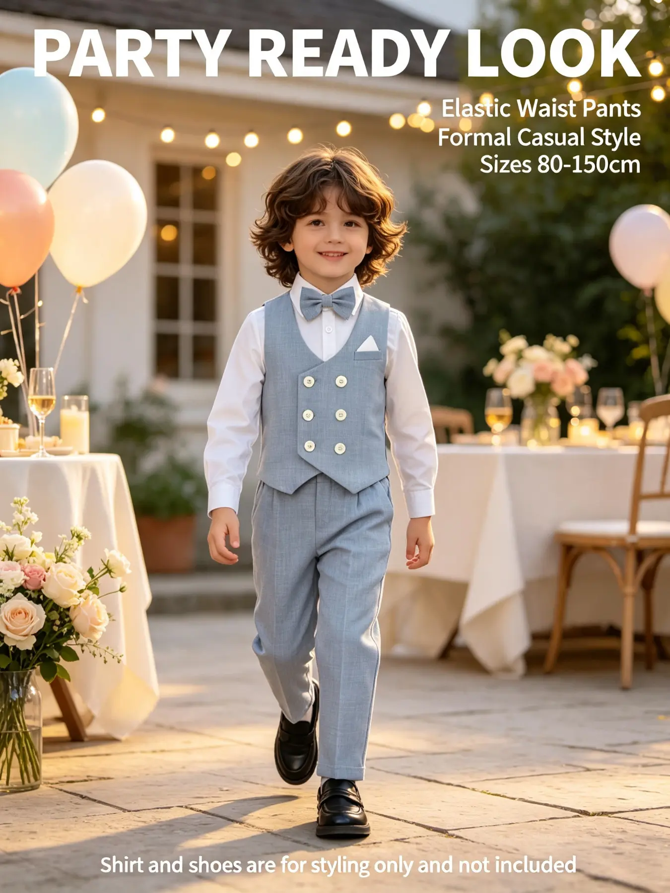 Boys 3-Piece Vest & Pants Set with Bow Tie 👔 | Blue/Grey | No Shirt Included | Perfect for Weddings 💍, Ring Bearer, Birthdays 🎂, Baptisms, Communions, Graduation, Pageants, Piano Recitals, Family Photoshoots & Summer Formal Events | Clothing Set