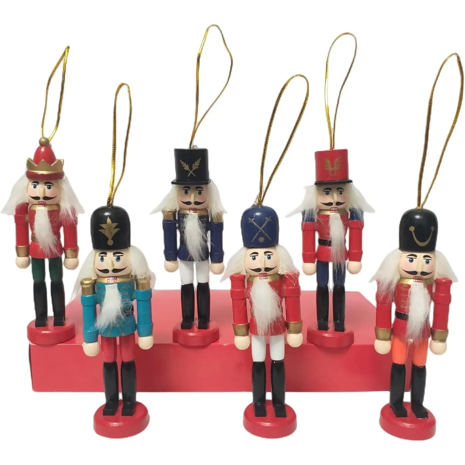 6 PCS Christmas Nutcracker Ornament Set, 4.9in Wooden Nutcracker Figures Christmas Tree Decoration, Mini Nutcracker Soldier Festival Party Desktop Decoration