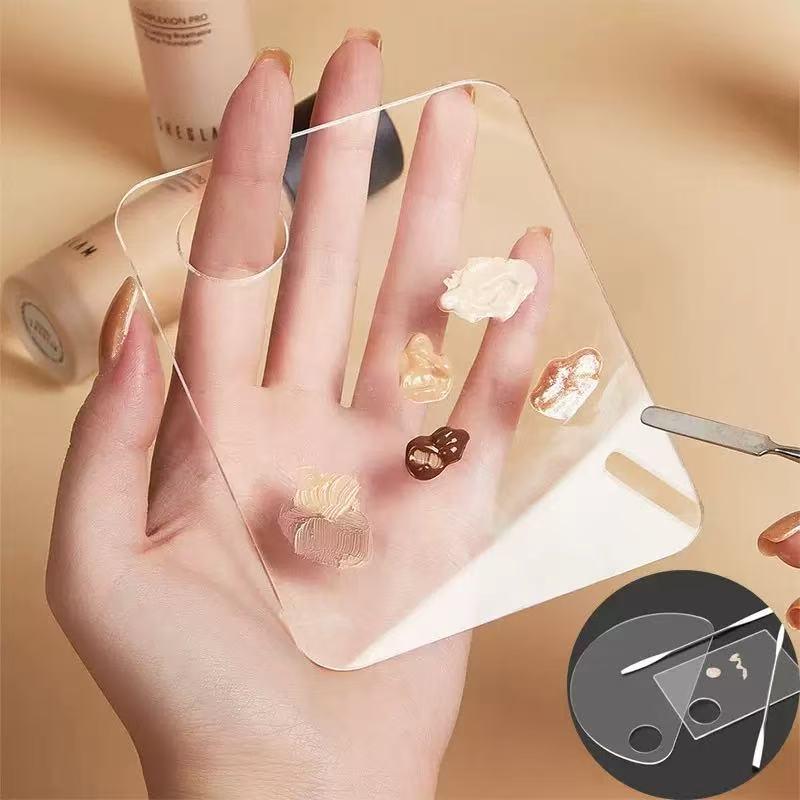 Acrylic Makeup Mixing Palette with Thumb Hole, Transparent Paint Palette for Oil Painting Crafts, Cosmetics Eyeshadow Nail Art