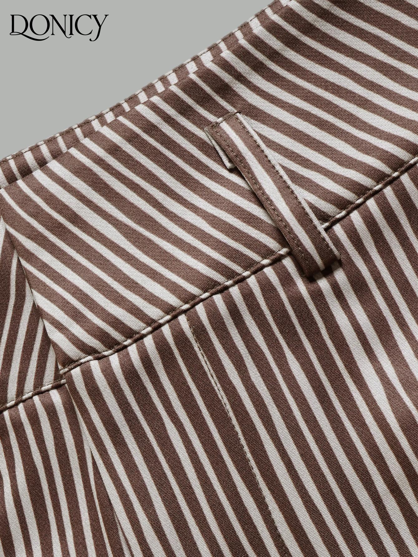 Women High Waist Vertical Striped Wide Leg Pants Soft Stretchy Fabric Elegant Long Trousers for Office Business Work Date Street Daily Casual Outfit