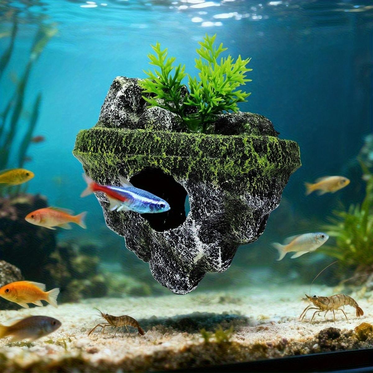 fish tank accessories for fish to play Decorations, Resin Aquarium Decor, Cool Robot Style, Small Large Tank Ornament Cave Small Betta Goldfish Shrimp to Swim, Hide, hiding spots Aquarium Floating Island with Artificial