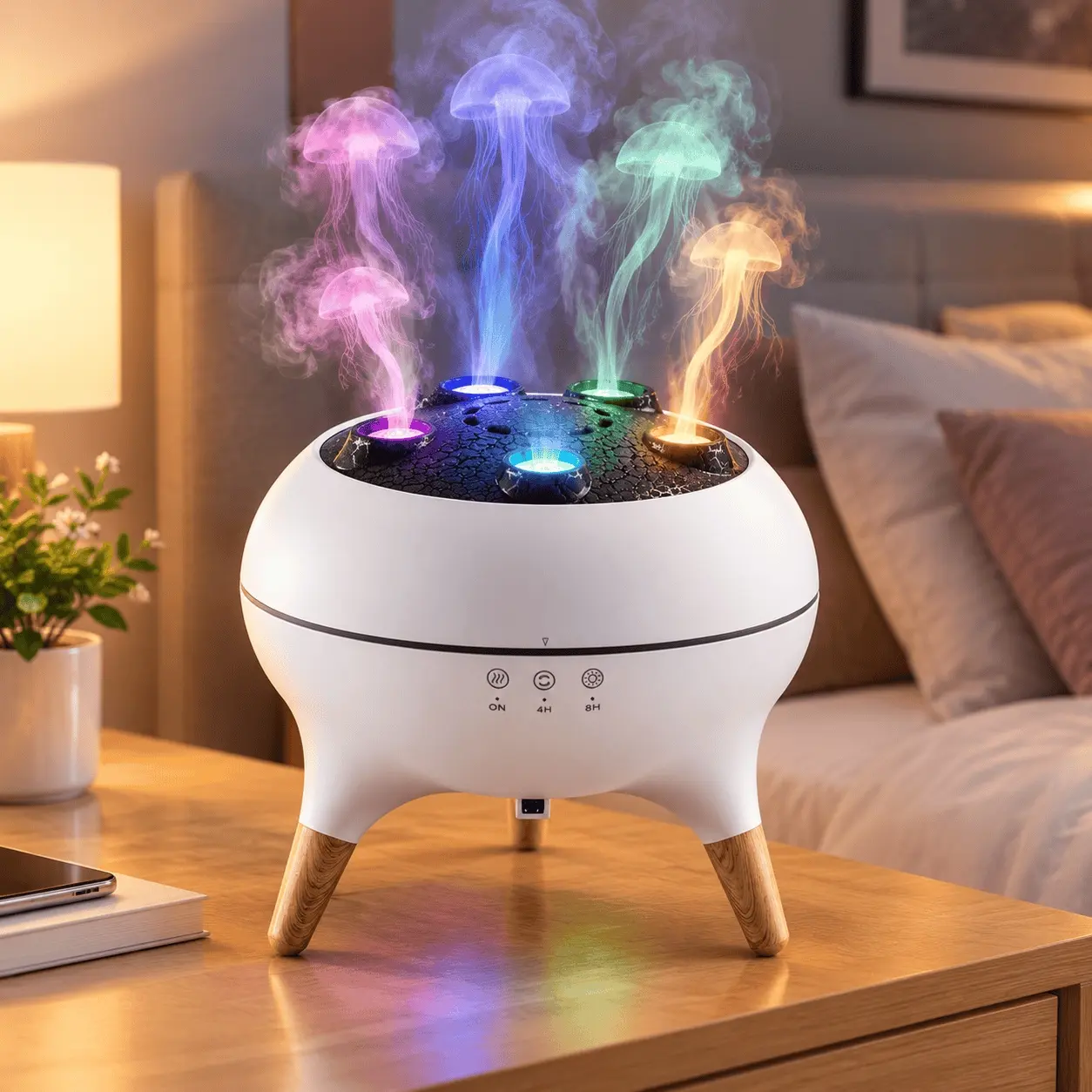 1PC Dynamic Jellyfish Bedroom Cold Mist Humidifier 28dB Silent Aroma Diffuser with 7-color Light Automatic Off, ABS, 16 X 14 X 14cm, for Indoor or Outdoor Lighting