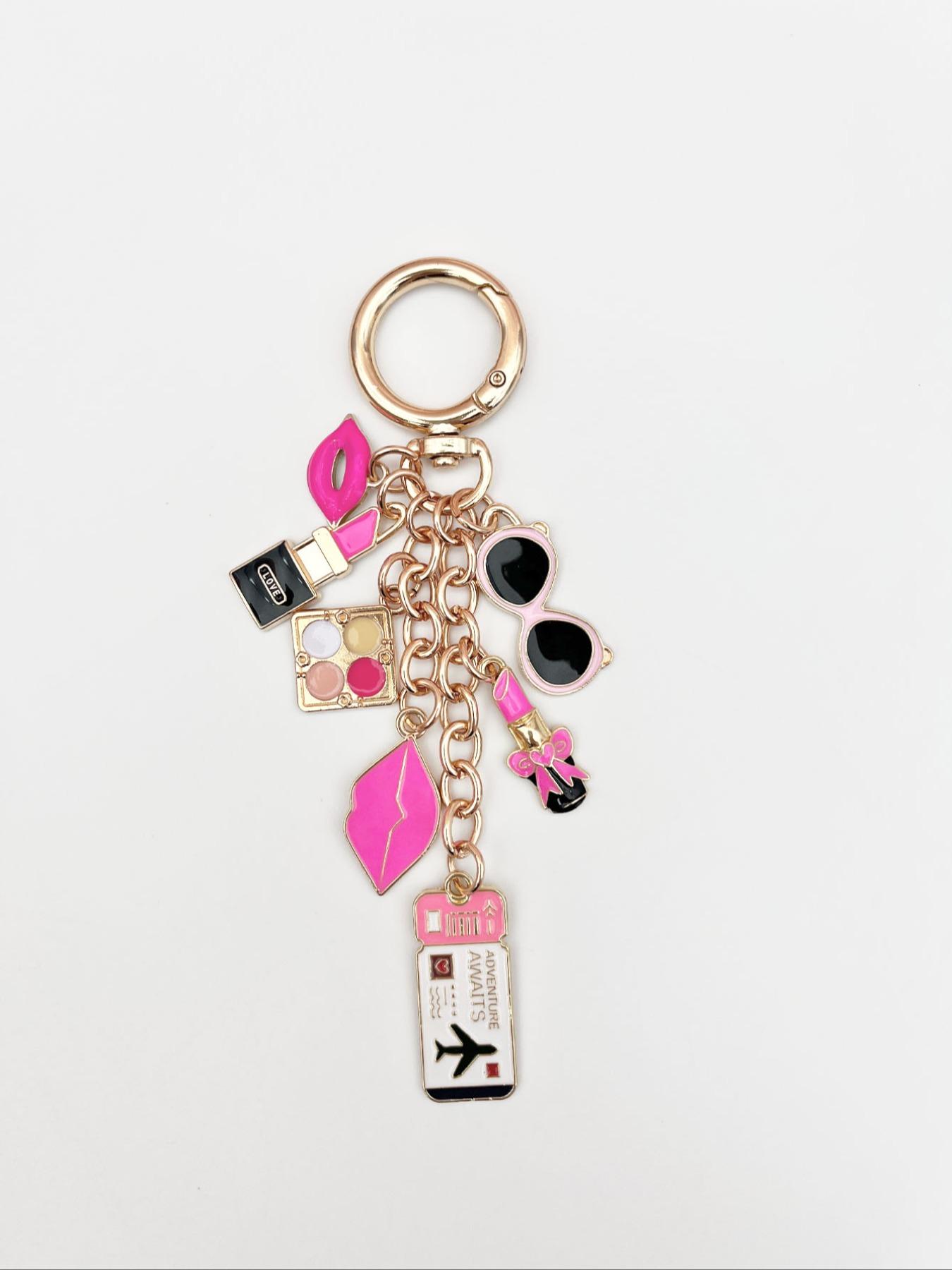Travel Style Women's Keychain, Fashion Bag Charm, Lucky Makeup Bottle Accessory, Elegant Ticket Pendant, High Heel Shoe Decor, Wallet Ornament, Keychain Accessories, Key Ring Accessory