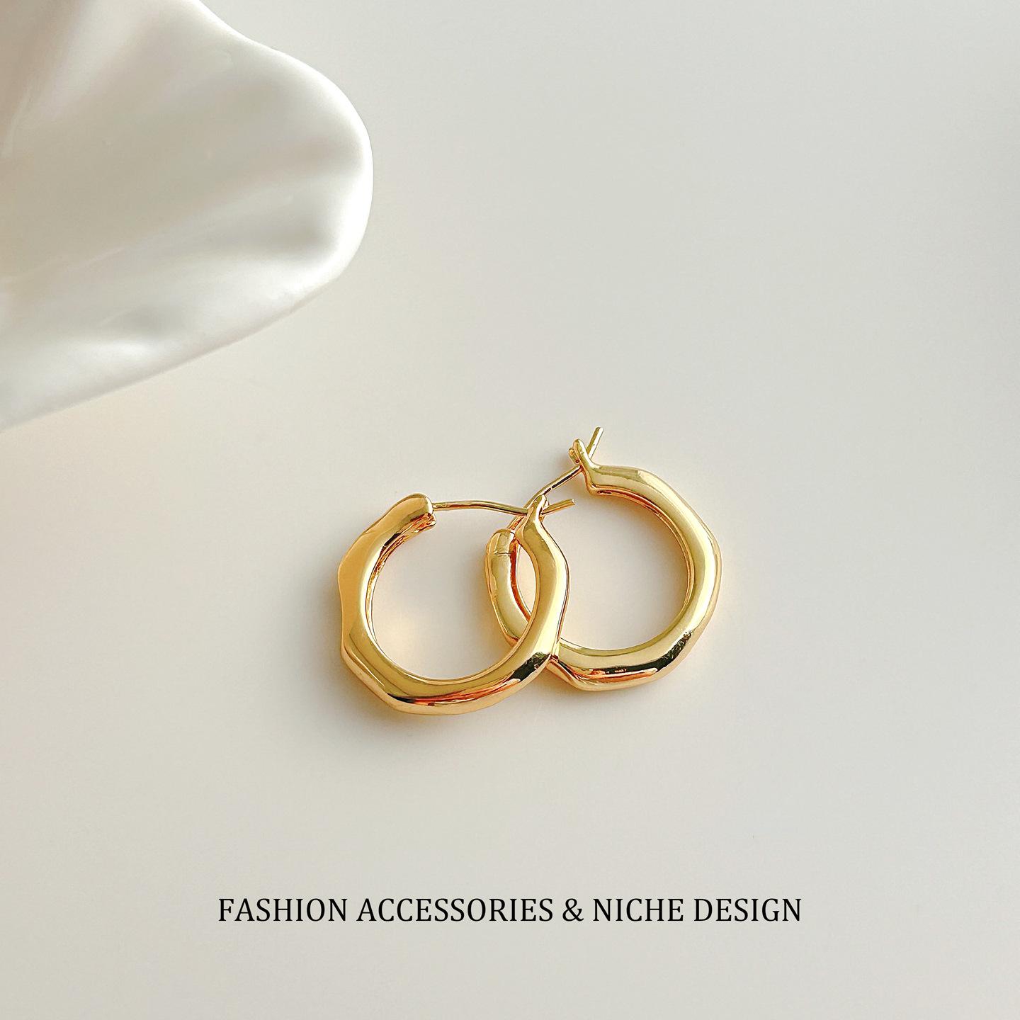 Gongliu Earrings: Niche French-style women's silver plain hoop earrings, stud earrings, designer earrings, gift