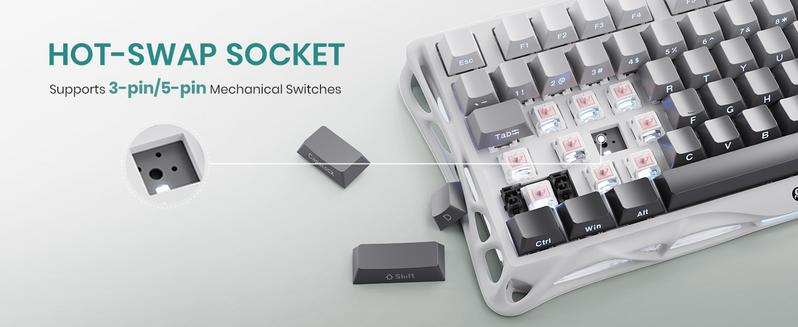 GravaStar Mercury K1 - Gradient White 75%  Wireless Mechanical Gaming Keyboard - Aluminum Alloy Exoskeleton, Gasket - Mounted, Hot - Swap Sockets, Linear Switches