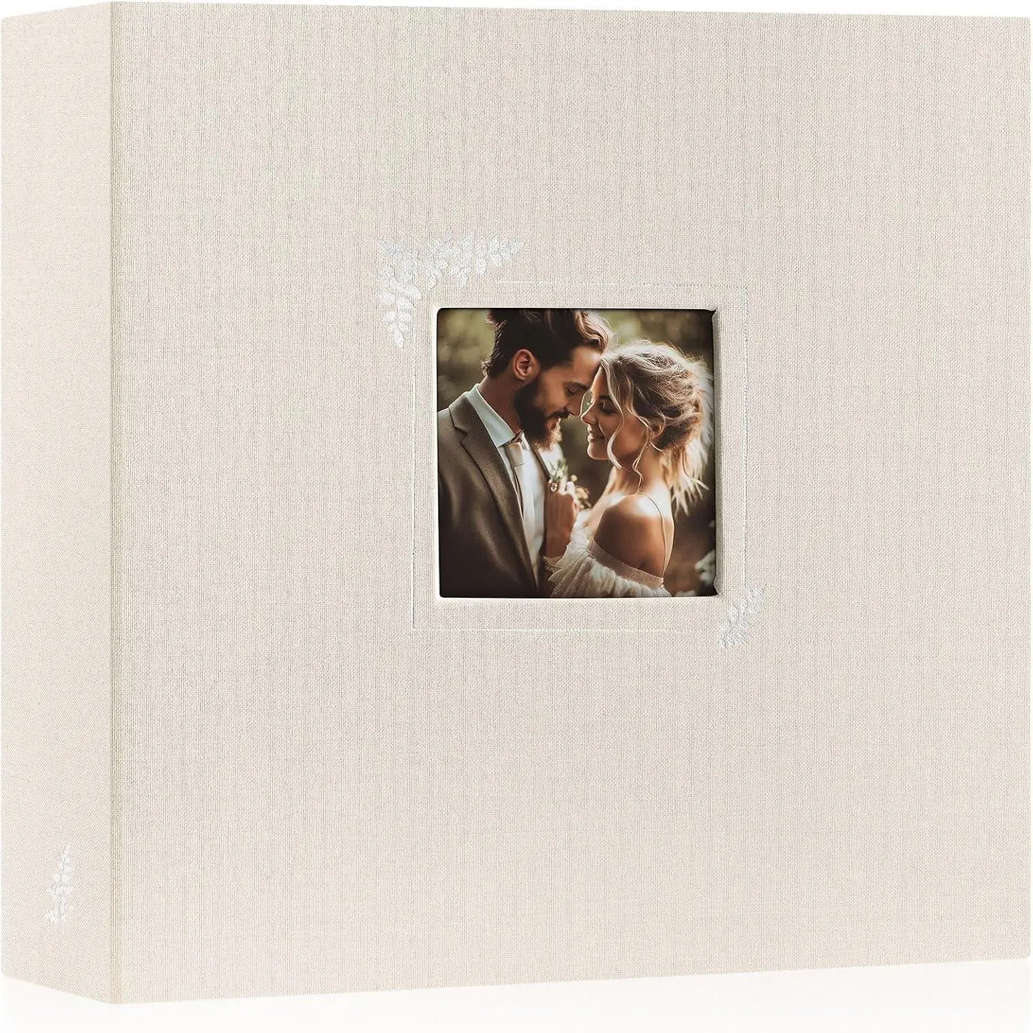 Scrapbook Photo Album 12x12, Linen Window Design Cover Top Load 3 Ring Folder Binder Photobook Photo Book 12 x 12 inch with 30 Plastic Sleeves 60 Pages Beige