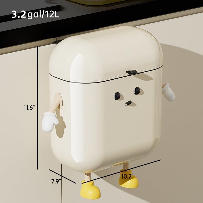 UFORU 3.2 gallons/12 liters cute cartoon trash can, with lid plastic hanging trash can, suitable for bathroom, office, RV, ABS plastic material, smooth surface, easy to clean, leak-proof seal,Cabinet UFORU 3.2 gallons/12 liters cute cartoon trash can, with lid plastic hanging trash can, suitable for bathroom, office, RV, ABS plastic material, smooth surface, easy to clean, leak-proof seal,Cabinet