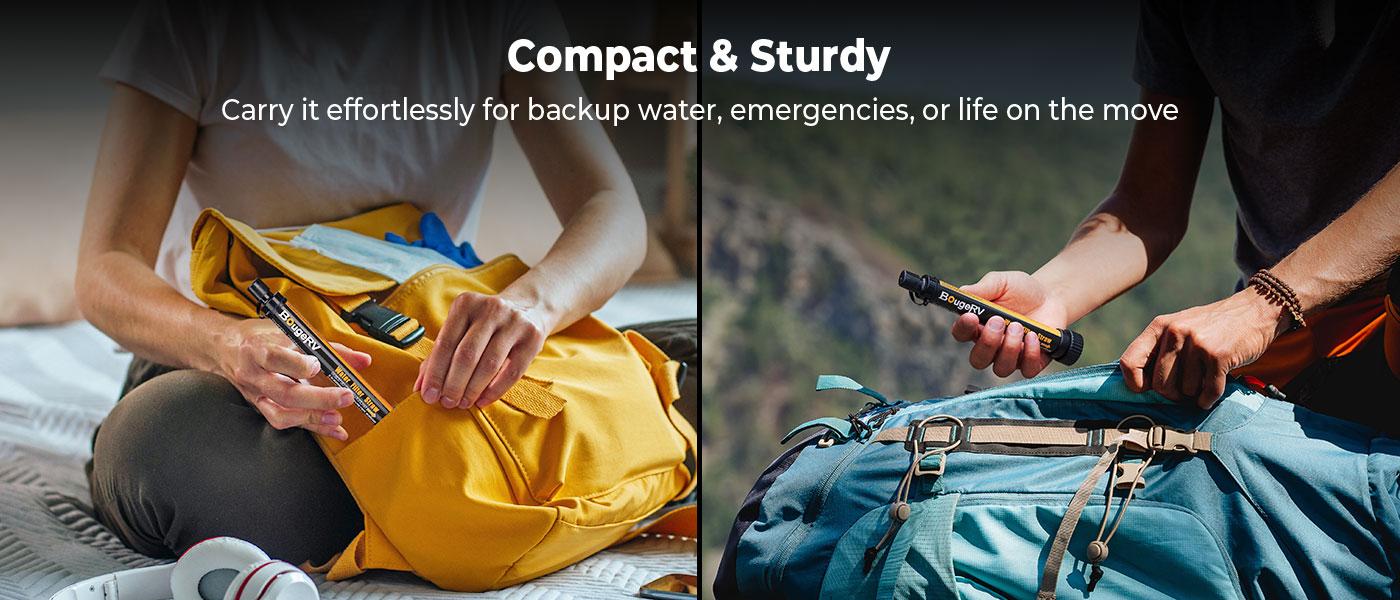BougeRV Outdoor Water Filter,Portable Emergency Water Straw -Personal Water Filter For Hiking,Camping,Fishing,Lightweight & Compact Design Outdoor Euipment，2 Counts
