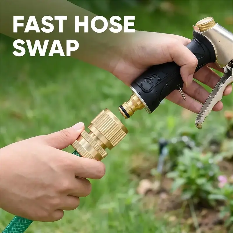 1pc Garden Hose Quick Connector, 1 Set Solid Brass 3/4 Inch GHT Thread Fitting(NO Sprayer), No-Leak Water Hose Female & Male Adapter, Garden Hose Connectors, Garden Hose Quick Connect Fittings, Summer Gardening Tool Accessories summervibes️