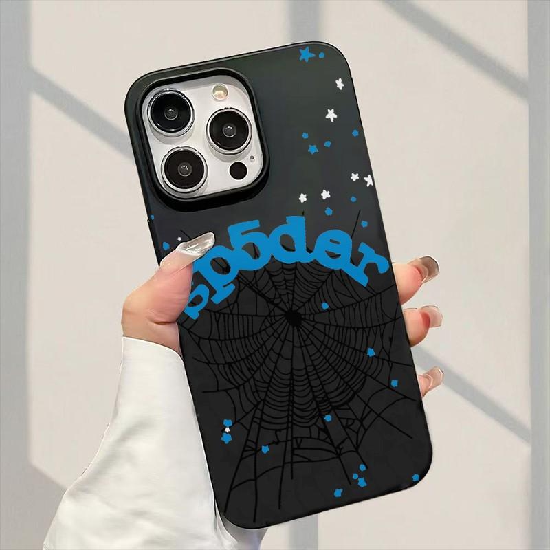 Liquid Large Hole Style Blue Spider Web Pattern Shockproof Protective Phone Case Cover for iPhone 15 15 Plus 15 Pro 15 Pro Max 11-16 Promax