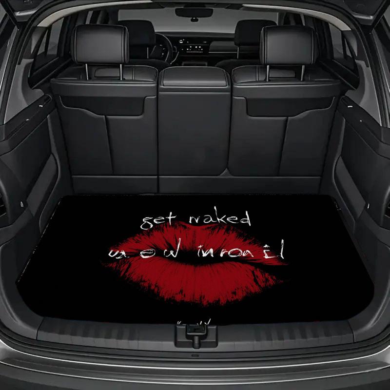 1pc red lip pattern + "get naked" slogan trunk liner - 29.53 x 39.37 inches, durable polyester fiber, protects the trunk and reduces wear and tear, trunk liner, vehicle interior upgrade, strong design pad, high-quality material