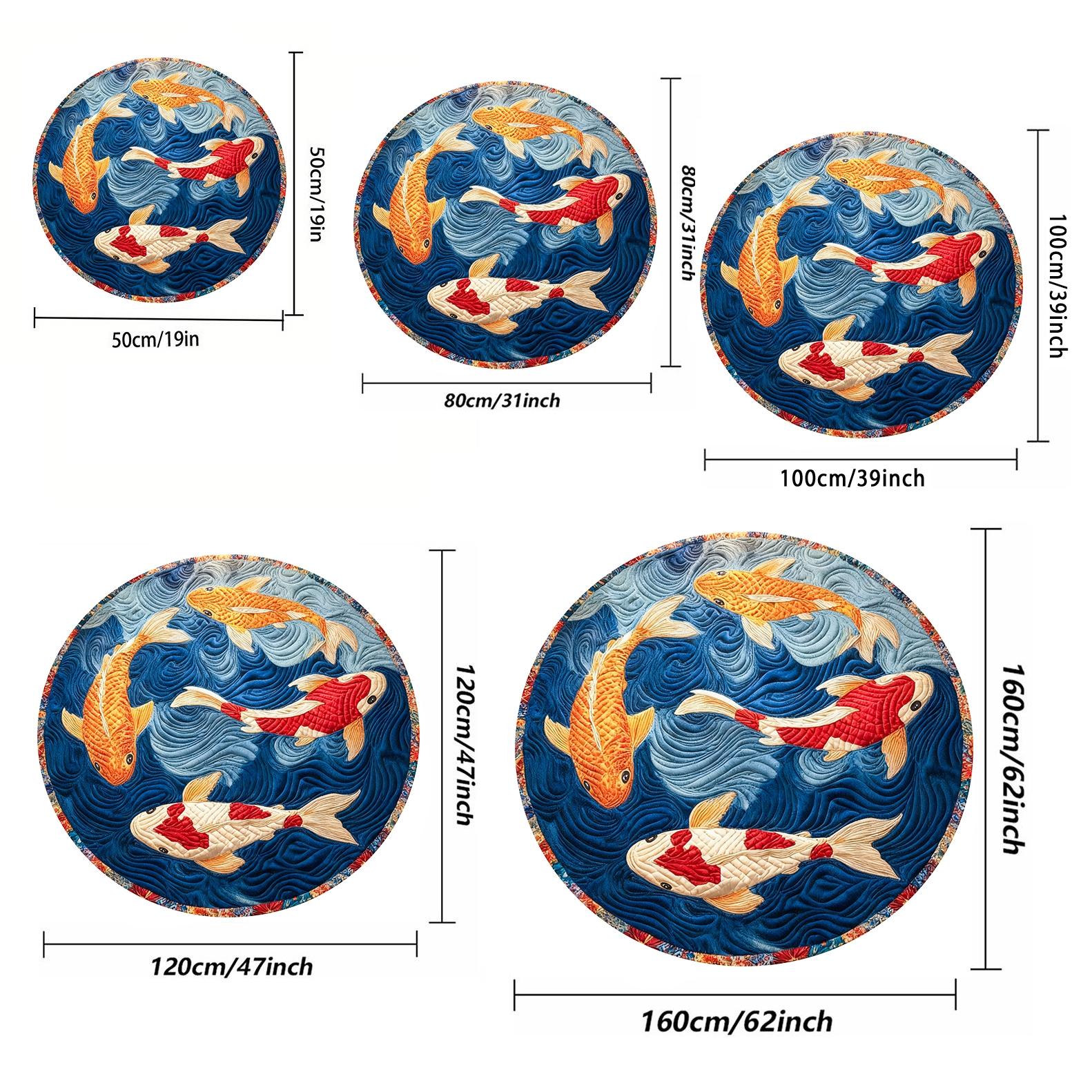 New Oriental Koi Fish Round Carpet, Artistic Home Decor Rug, Decorative Rug Mat, Multi-Size Floor Mat for Living Room Bedroom Dining Room, Holiday Gift Choice