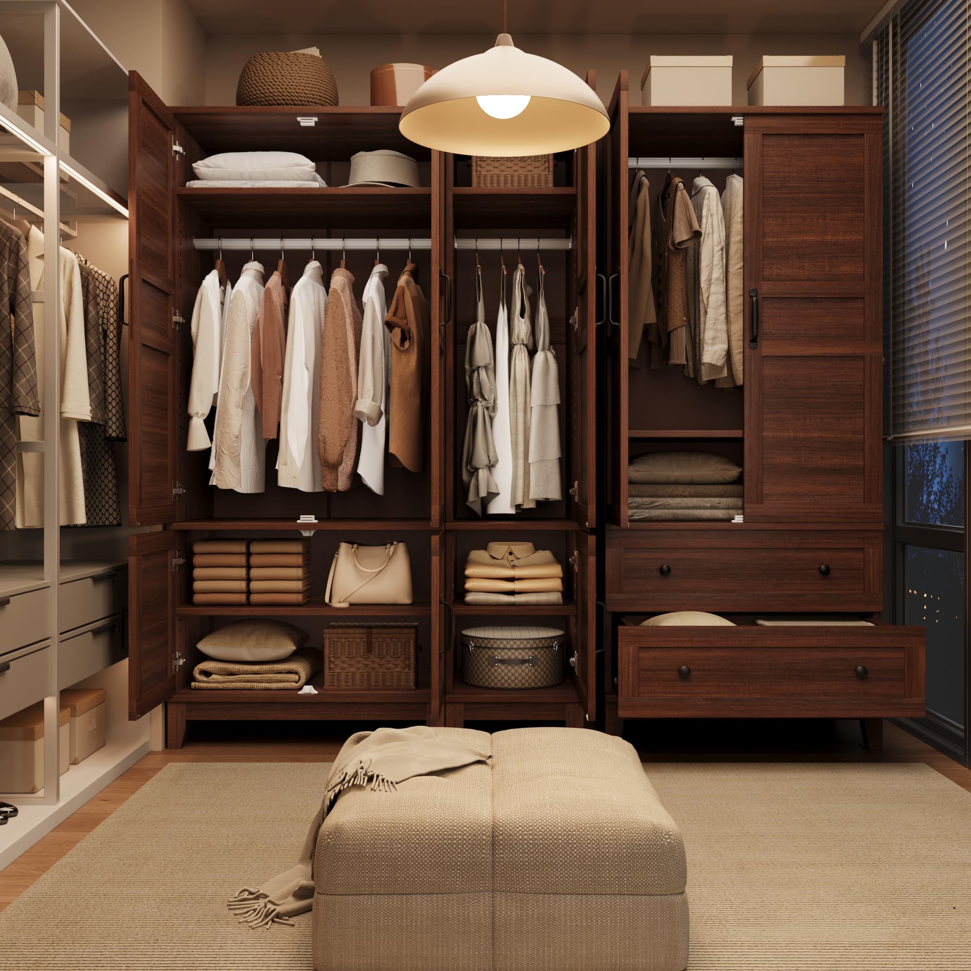 Armoire Wardrobe Closet with 4 Doors,72" Wooden Wardrobe Cabinet with Hanging Rod, Freestanding Tall Clothing Armoire Cabinet with 18 Adjustable Shelves for Bedroom, Clothes, Rustic White Armoire Wardrobe Closet with 4 Doors,72" Wooden Wardrobe Cabinet with Hanging Rod, Freestanding Tall Clothing Armoire Cabinet with 18 Adjustable Shelves for Bedroom, Clothes, Rustic White