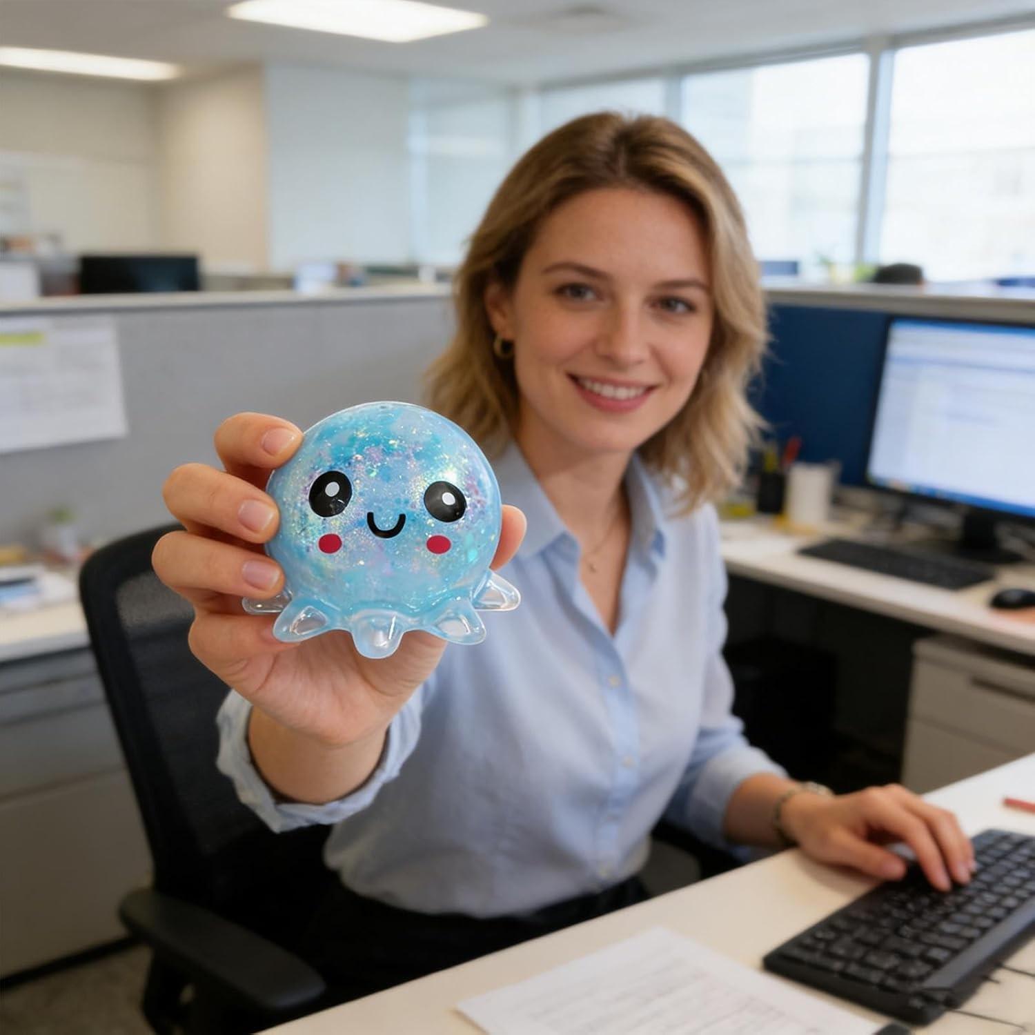 Anxiety Squishies, Fidget Cube Stress Relief, Glitter Octopus Squishy, Slow Rising Squishy Octopus Squeeze Sensory Toys Stress Ball for Adults Kids Relaxation, Cute Small Relief Toys Soft Rebounding StressBalls Party Favors for Birthday Holiday