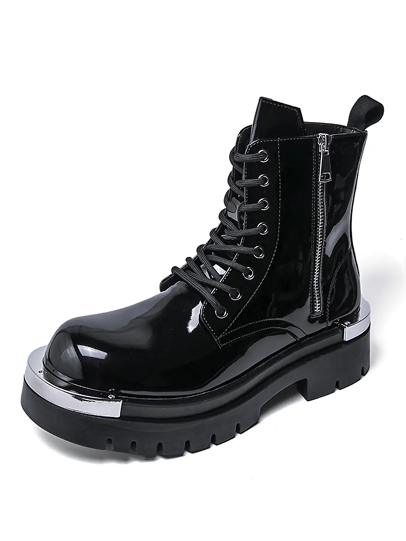 Men's Punk Round Toe Work Boots, Side Zipper Thick Sole Short Boots, Anti-Slip Textile Bottom, Streetwear Style, All-Season Footwear
