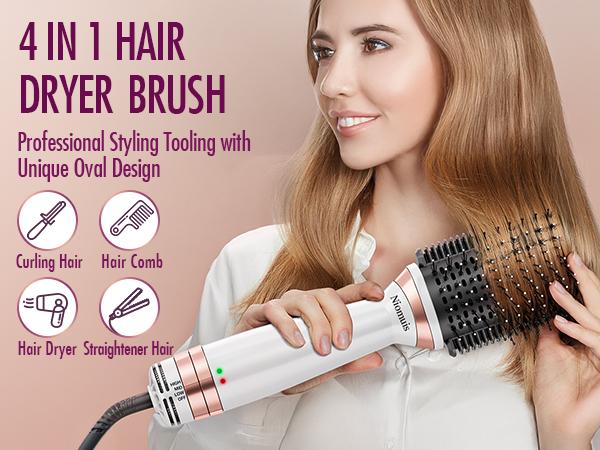 4-in-1 Blow Dryer Brush – Professional Hot Air Brush for Drying, Straightening, Curling & Volumizing, Smooth Heated Comb & Dual-Mode Styler, Perfect Gift for Mon , blowout hair styling tstraightener tools Curler, Comfort Handle Lightweight