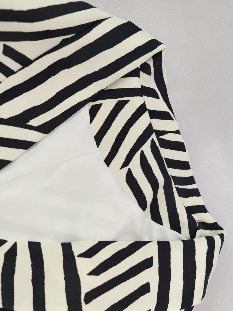 Women's Fashion Casual Jacket, Geometric Zebra Print, Loose Suit Style, Open Neck, Stacked Sleeves, Retro Modern Look