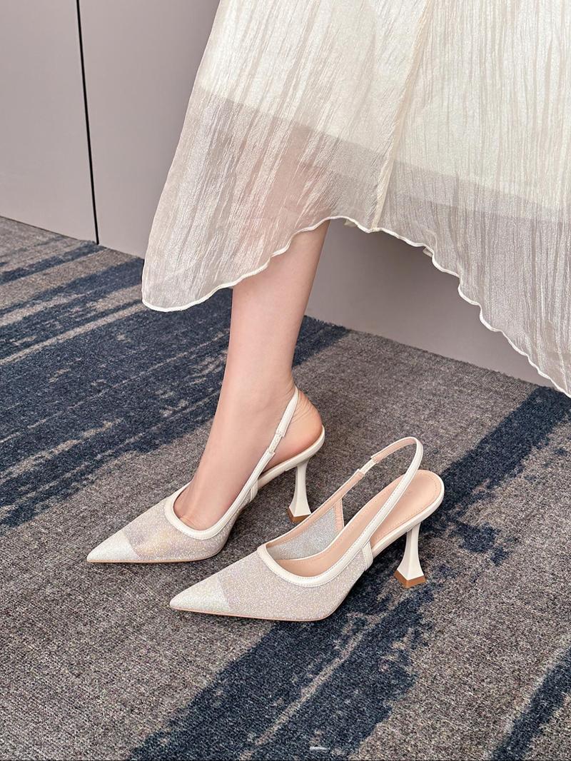 Women's Solid Color Pointed Toe High Heel Shoes, Ankle Strap Heels, Elegant Fashionable Heels for Party, Daily Clothing Decor, Back Empty Versatile Shoes for Women, Footwear