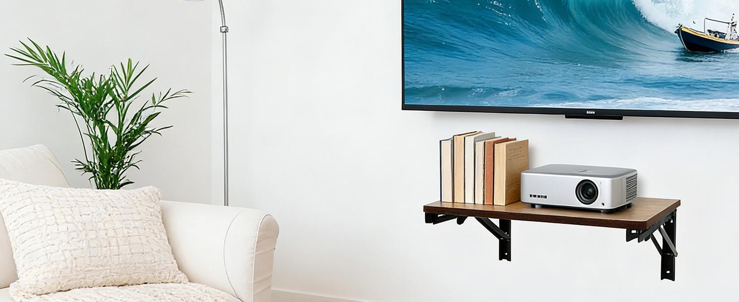 Wooden Folding Shelf Wall Mounted for Small Space, Wall Table for Living Room Bedroom Decor, Home Office Floating Fold Down Desk, Media Shelves with Heavy-Duty Brackets Holds Up to 30lbs, 21.6"*11.8"