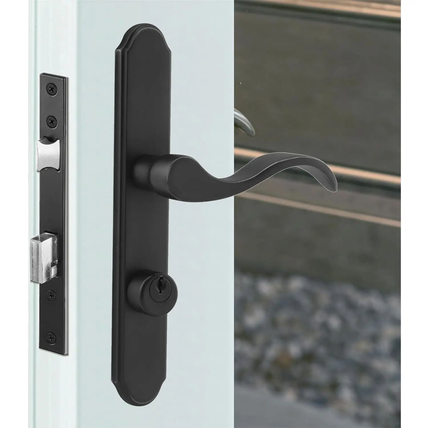 US Flat Slot Storm Door Handle Complete Set Fits for Larson and Wright Screen Door Hardware, 2-1/2" Handle PZ, 7/8" Backset, 7-1/4" Trimplate H.C., Non-Handed, Matte Black