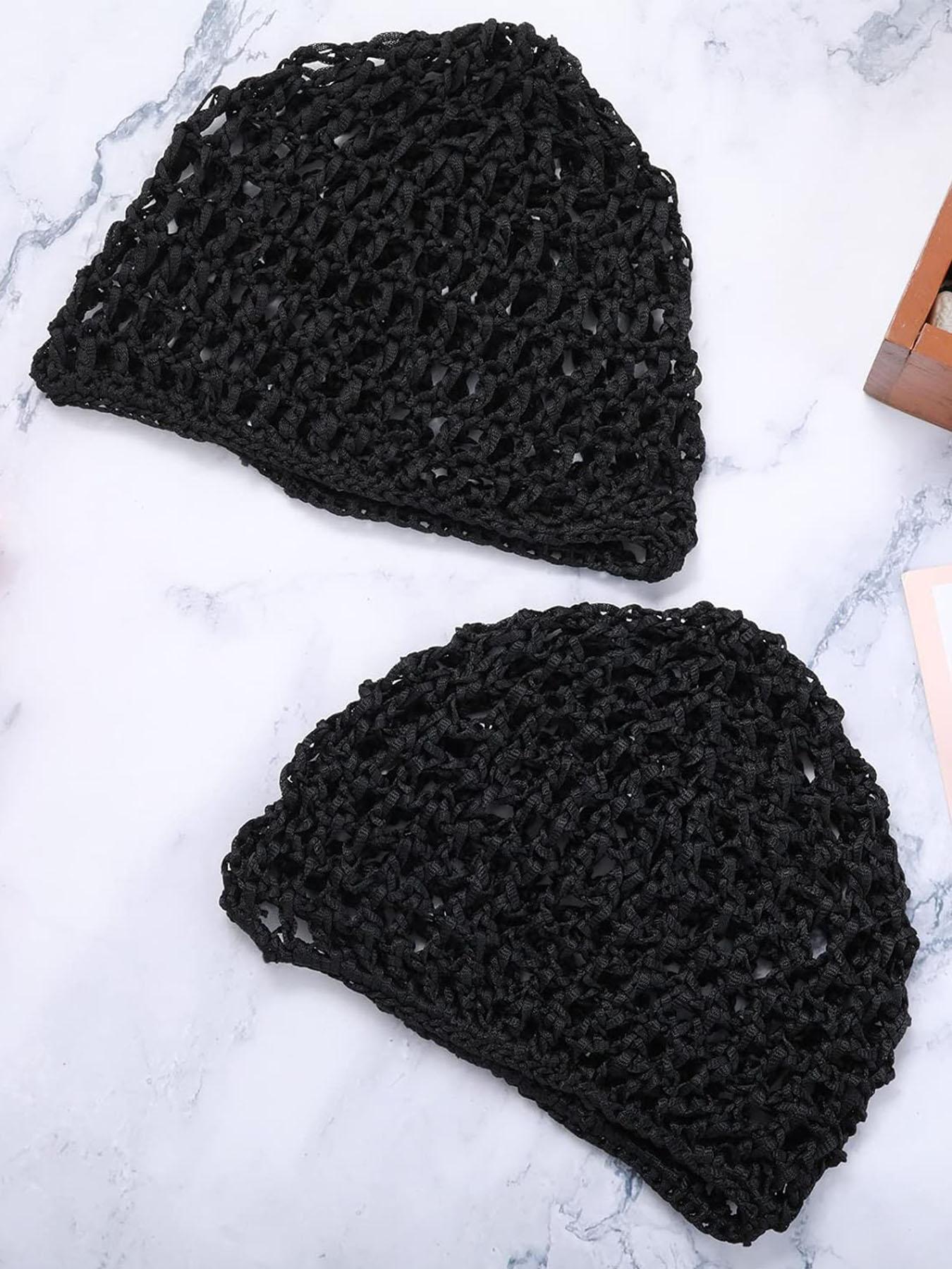 2 PCS Hair Nets Cap Sleeping Hairnet Snoods Wrap Bonnets Long Straight Curl Wig Head Protector Black Mesh Wrapping Crochet Wave Cook Hats Bun