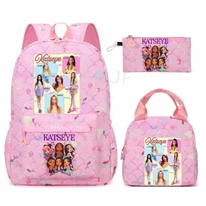 Katseye Music Backpacks 3pcs Fishtail Pattern Capacity Women Fashion Teens Laptop School Bag With Lunch Bag Casual Mochila Mujer