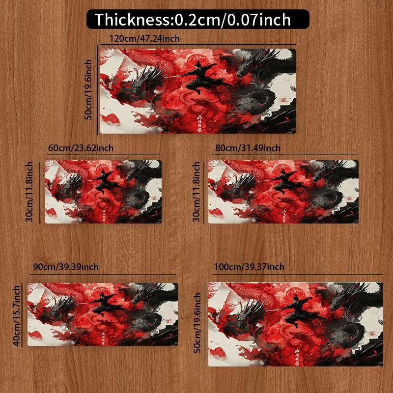 Durable Large Anti-Slip Rubber Mouse Pad, Dragon Water Ink Design, Gaming Office Multi-Functional Keyboard Mat, Perfect Holiday Gift