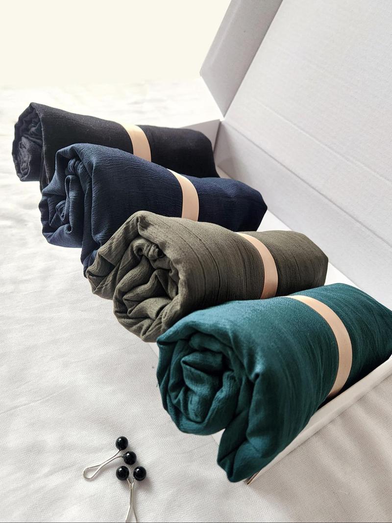 Women's Breathable Jersey Hijab Set, Plain Modest Design, Suitable for All Occasions, Includes 4 Pieces & 2 Scarf Clips