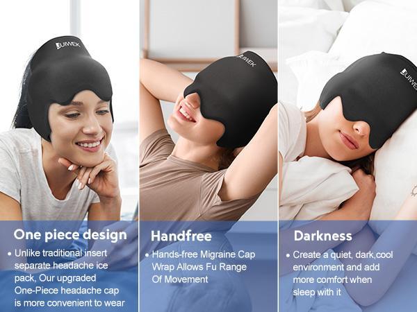 JUIWEK Cold Migraine Cap - 360° Full Coverage Headband Sleep Mask for Migraines Puffy Eyes Tension Sinusitis and Stress Relief Stretchable Design 20% More Coverage Area Comfortable and Instant Relief