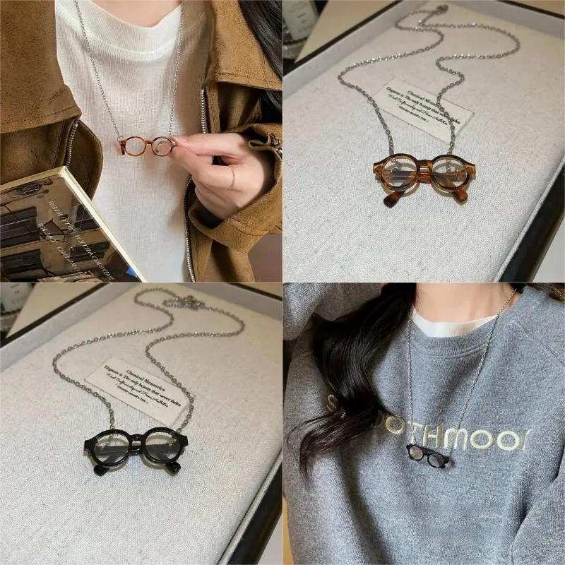 Artistic Glasses Shaped Necklace Niche Design Style Glasses Pendant Necklaces Simple Versatile Jewelry Fashion Necklace Gift