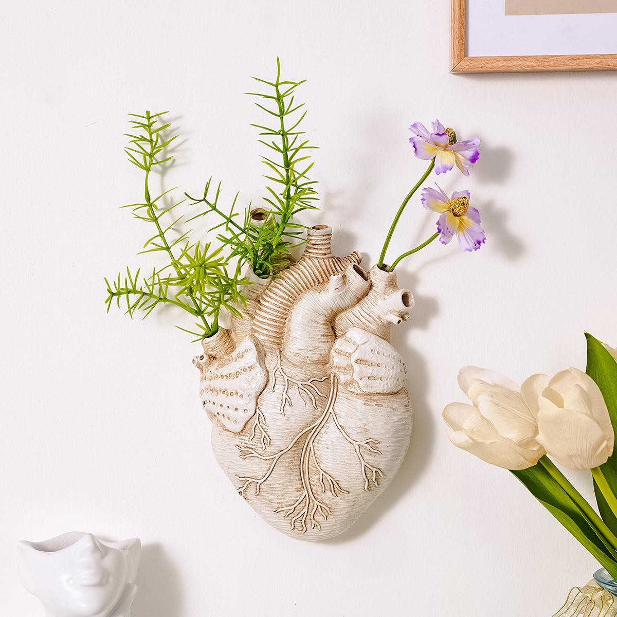 Creative Resin Flat Heart Hydroponic Hanging Vase, Modern Wall Decor, Home Decor Pots, Multi-Color Options, Suitable for Home Garden Patio Porch