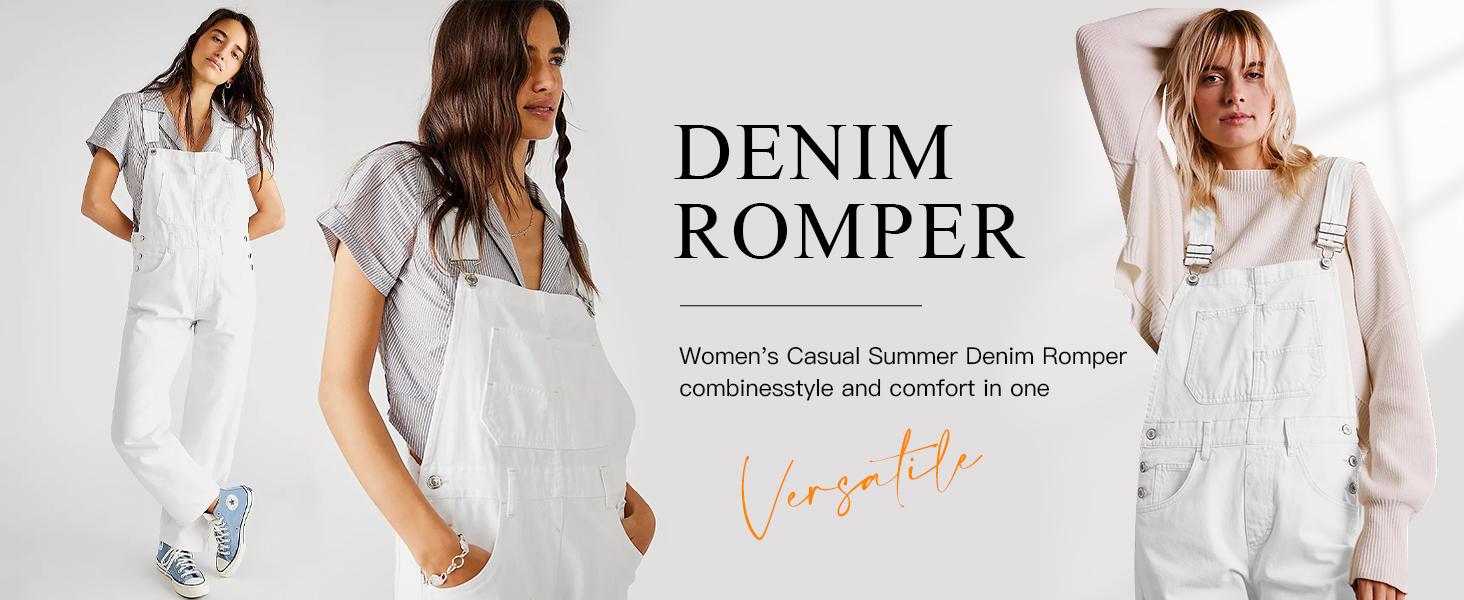 Goranbon Women's Casual Denim Overalls Adjustable Straps Jeans Pants Jumpsuits with Pockets