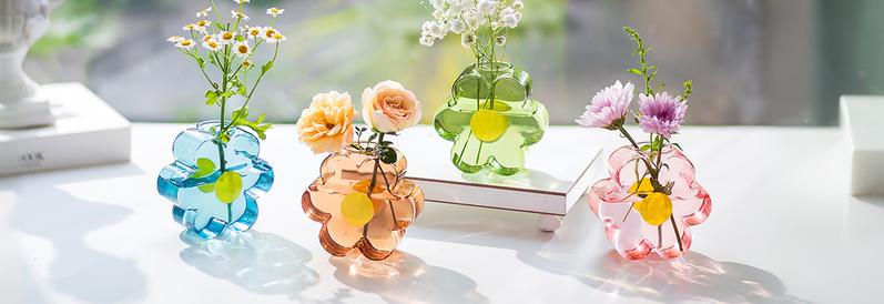Bud Vases for Flowers: Colorful mini Vase Set Girly Home Shelf Decor - Cute Glass Vases for Centerpieces Modern Artistic Living Room Office Bedroom Baby Shower