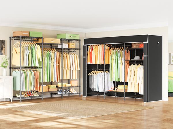 Ulif Heavy Duty Closet Organization System, Freestanding Clothes Rack, Adjustable, 63"W x 16"D x 77"H, 960 lbs Weight Capacity, with Dust Cover, Black Ulif Heavy Duty Closet Organization System, Freestanding Clothes Rack, Adjustable, 63"W x 16"D x 77"H, 960 lbs Weight Capacity, with Dust Cover, Black