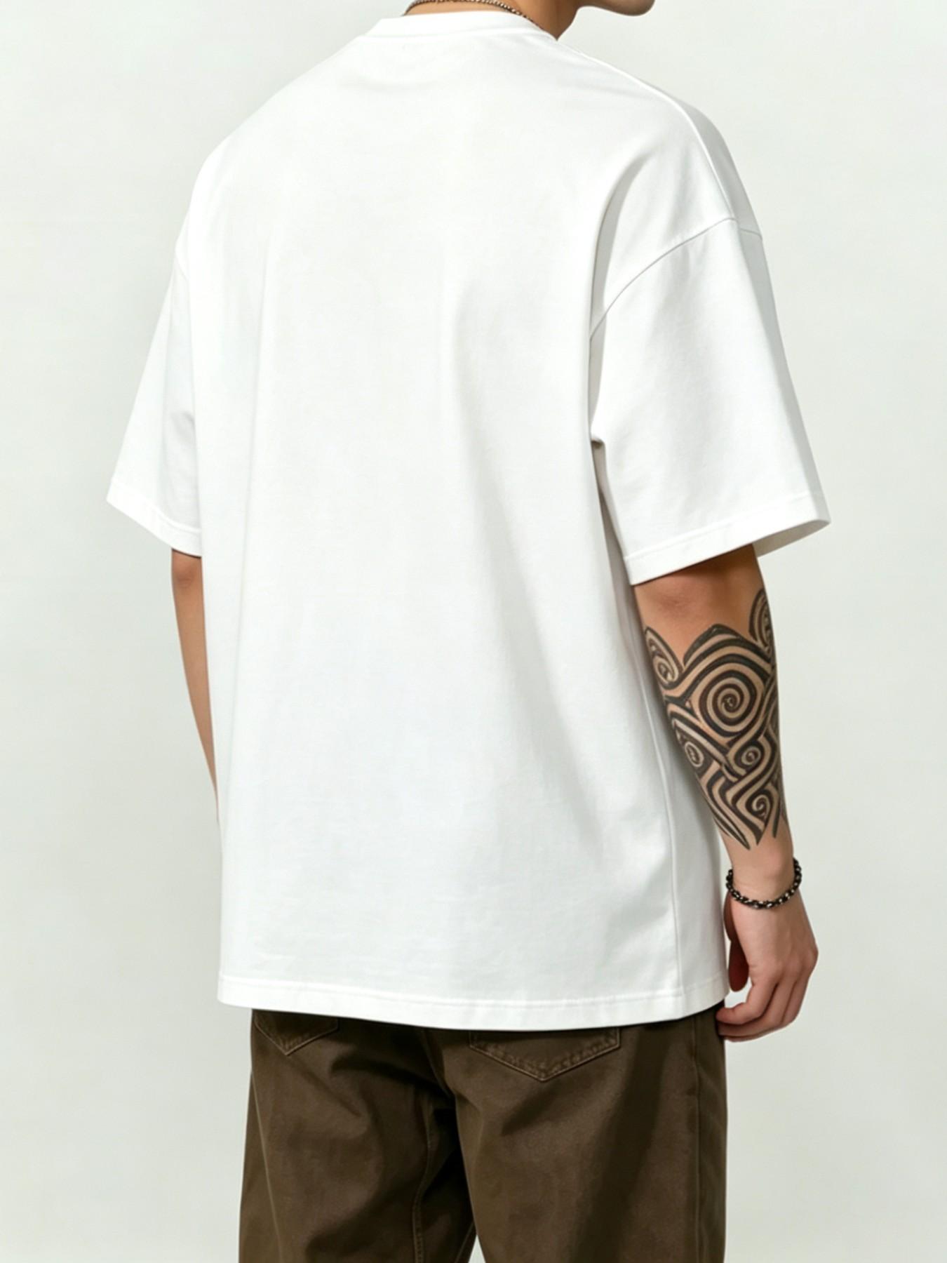 American Vintage New York Brooklyn Distressed Print Short Sleeve T-Shirt, High Street Fashion Loose Fit Drop Shoulder Unisex Top