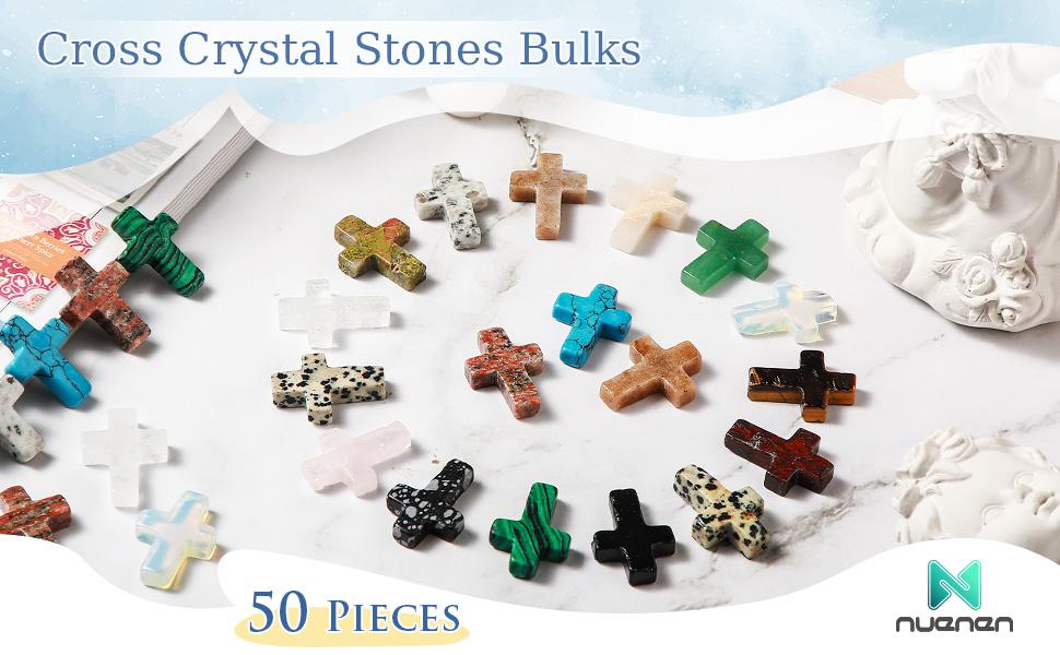50 Pcs/75Pcs Easter Cross Crystal Stone Natural Crystal Pocket Stone Cross Pendant Cross Shaped Worry Stones for Men and Women Easter Prayer Gift Easter Decor Easter Egg Hunt Easter Gift