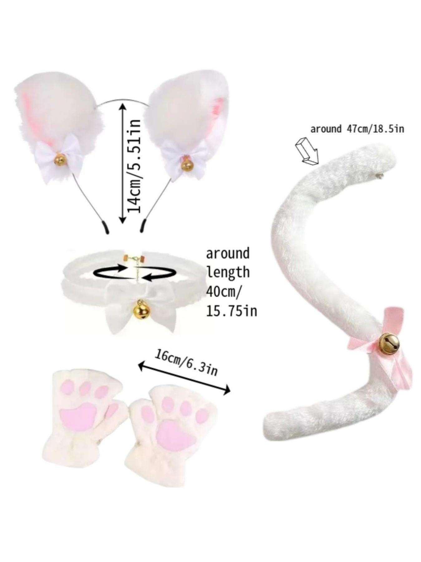 4-Piece Floral Cat Costume Set for Women, Includes Headband, Necklace, Gloves, Tail, Perfect for Halloween, Christmas, Cosplay, Performance