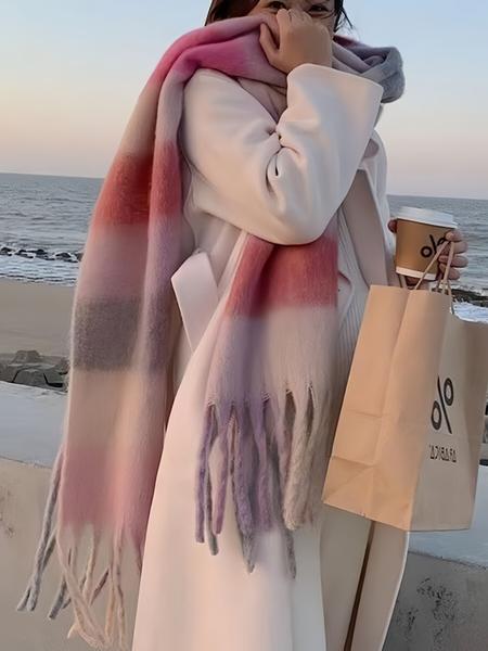 Women's Striped Cashmere Scarf, Soft Warm Woven Fabric, Casual Style, Perfect for Fall & Winter, Daily Wear, Travel Gift, Tassel Decor Shawl