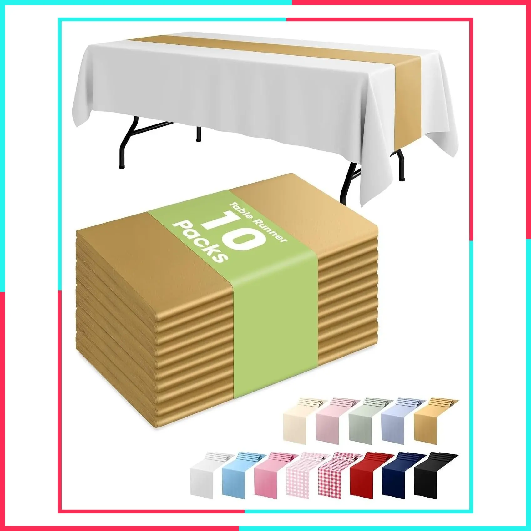 Plastic Table Runners 10 Pack, 14'' x 108'', Water Resistant Disposable Centerpiece Decor for Weddings, Birthdays, Holidays, Baby Showers, Parties, Home Decor