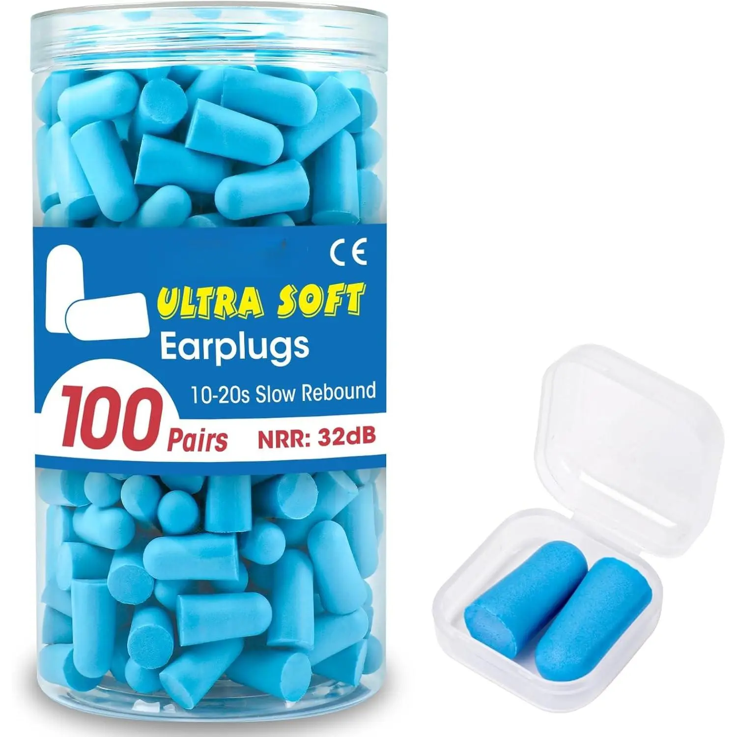 100 Pairs Ear Plugs Bulk, NRR 32dB Soft Foam Ear Plugs for Sleeping Noise Cancelling, Earplugs for Concerts Shooting Swimming Noise Reduction (Lake Blue)