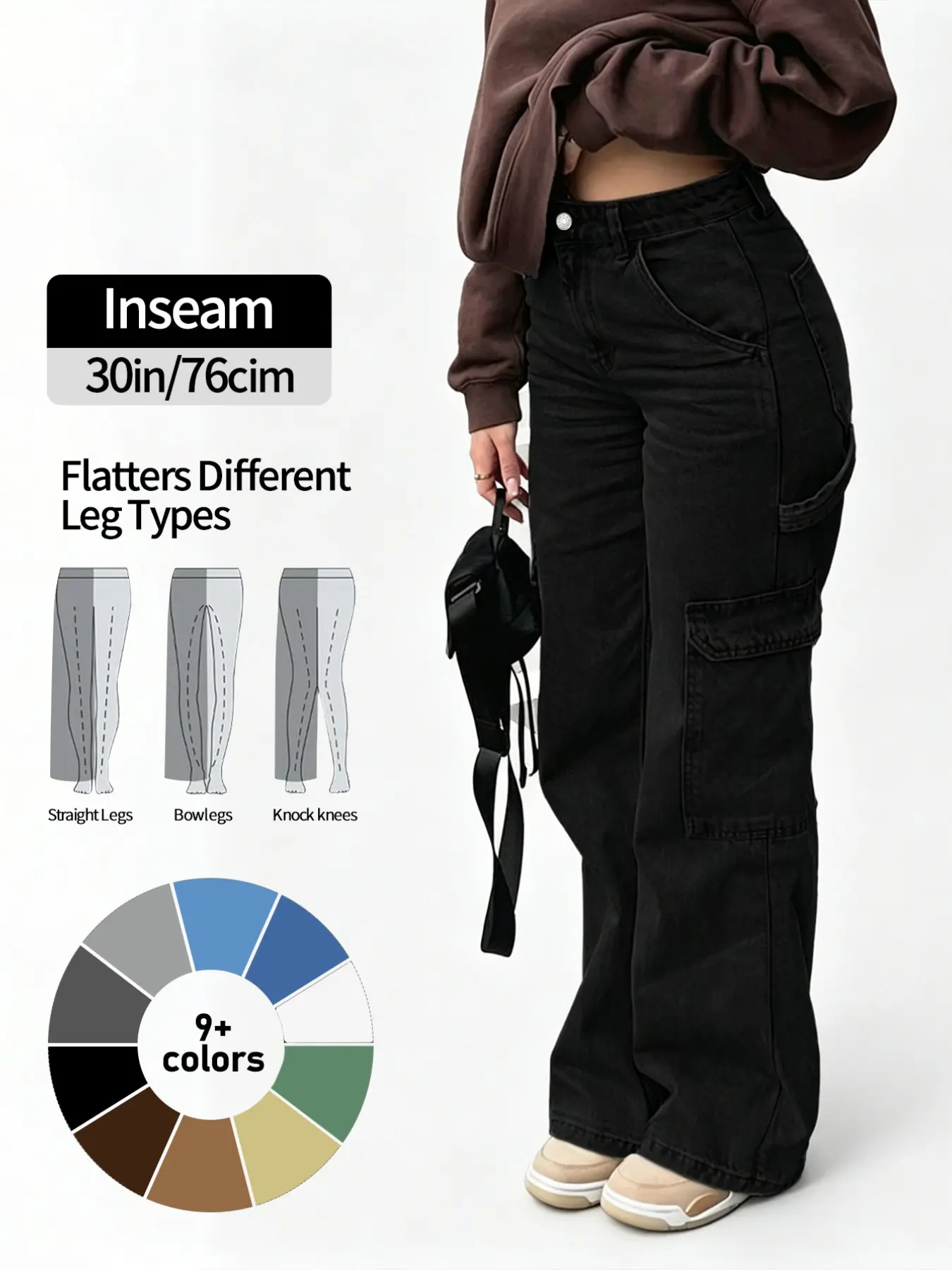 NVFelix Women's High Waist Baggy Cargo Jeans Y2K Streetwear Wide Leg Denim Pants for Fall/Winter, Suitable for Commuting and Everyday Wear