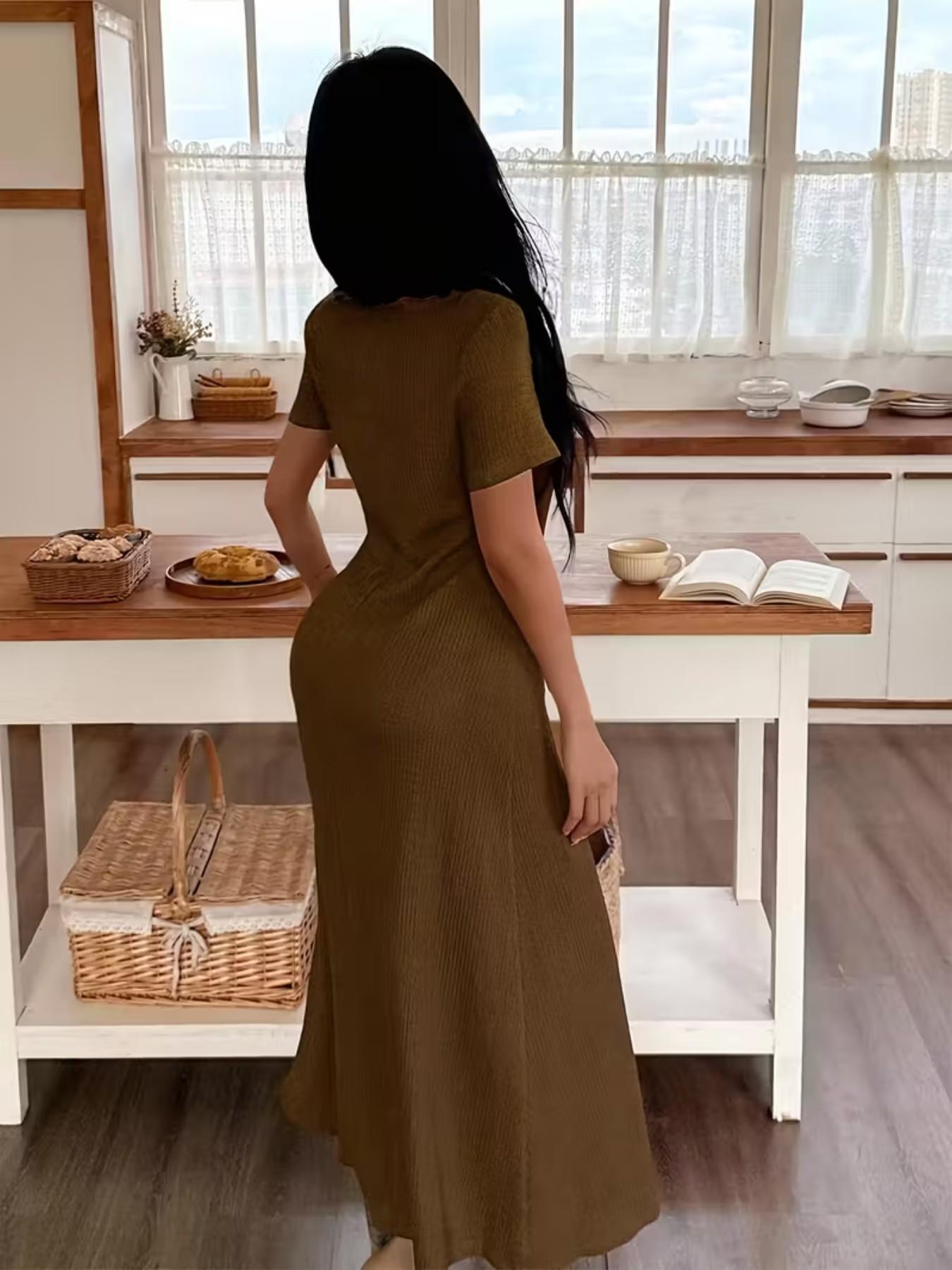 Women's Casual Long Dress Ruched, Slim Fit Short Sleeves Plain Design Basic, Perfect for Daily Wear & Stylish, Ideal Gift Choice Womenswear Women's Casual Long Dress Ruched, Slim Fit Short Sleeves Plain Design Basic, Perfect for Daily Wear & Stylish, Ideal Gift Choice Womenswear
