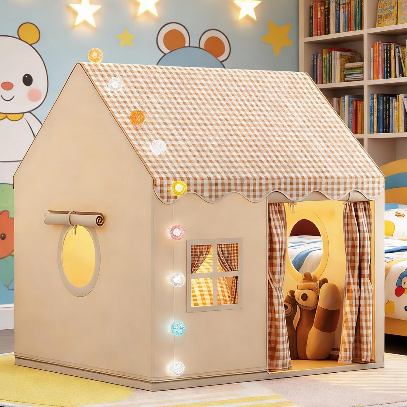 Round Grid Window Playhouse, Outdoor Playhouse, Check Pattern Tent with Side Windows, Portable Play Area for Imaginative Play, Perfect for Kids' Fun Round Grid Window Playhouse, Outdoor Playhouse, Check Pattern Tent with Side Windows, Portable Play Area for Imaginative Play, Perfect for Kids' Fun