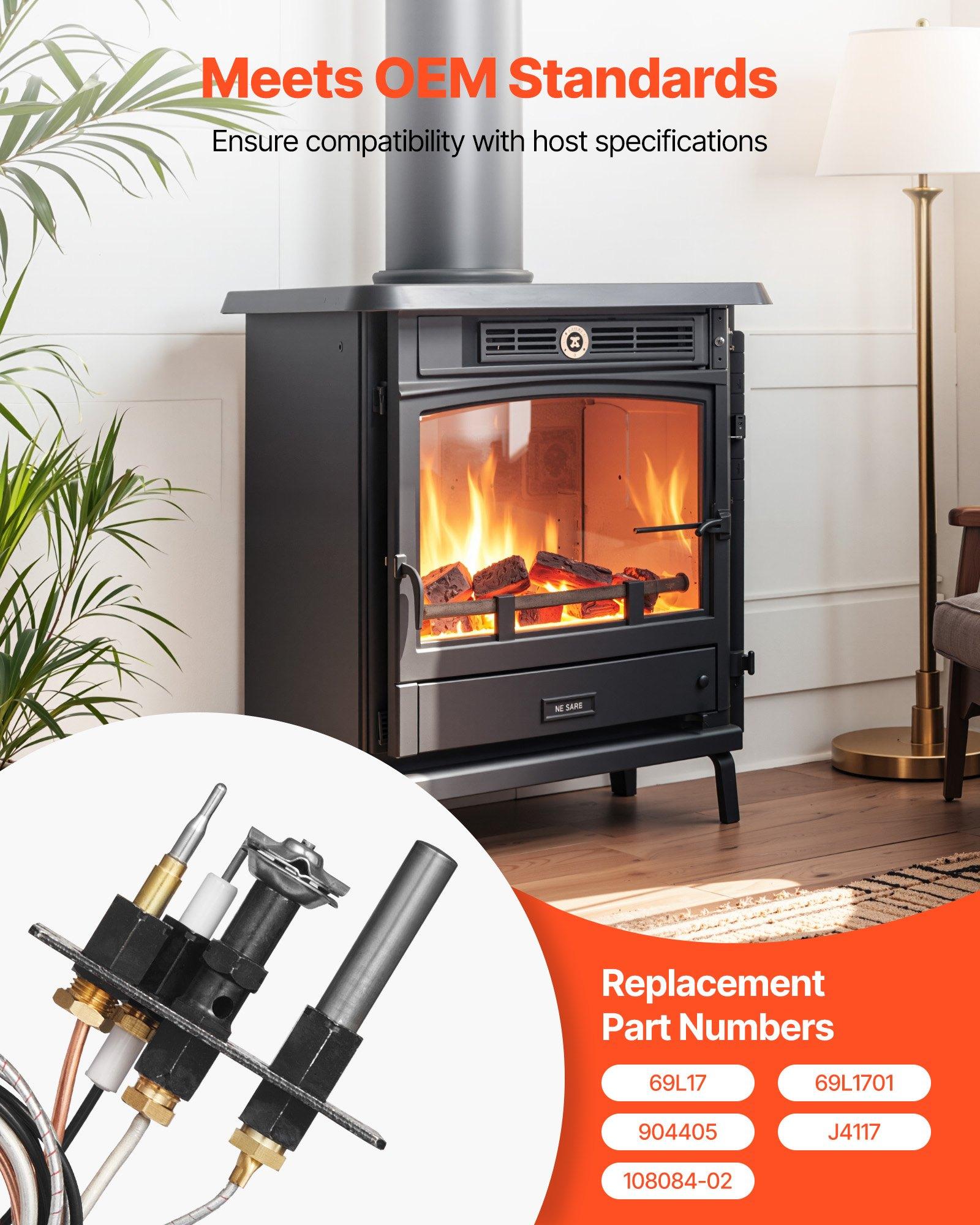 fathersdaygift VEVOR Gas Pilot Assembly, OE 69L17, 69L1701, 904405, J4117, 108084-02 Fireplace Gas Pilot Assembly Kit, Natural Gas Ignition Replacement, Compatible with Lennox, Superior, Astria Models, Black
